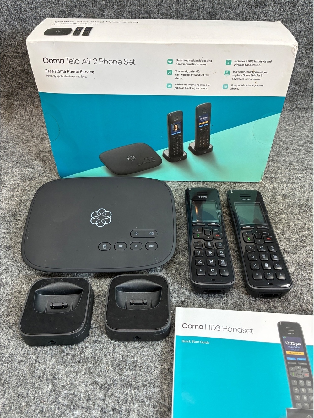 Ooma Telo Air 2 Phone Set with 2 HD3 Handsets and Wireless Base Station
